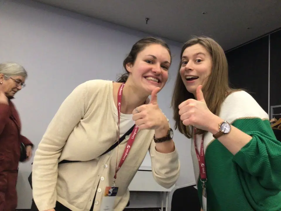 Two happy participants at the end of an Urban Escape game in Barcelona