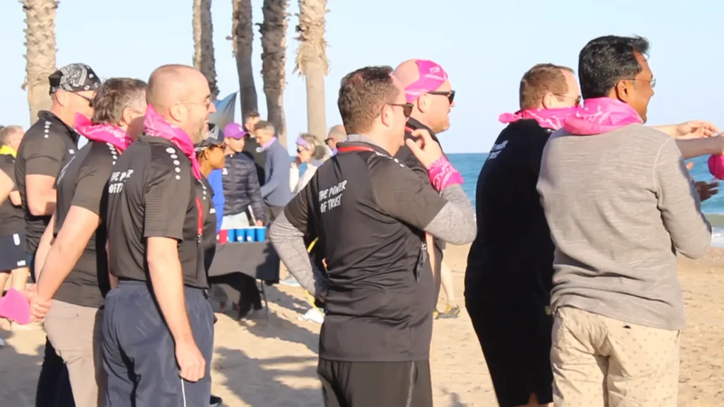 Team participating in corporate Beach Olympics in Barcelona
